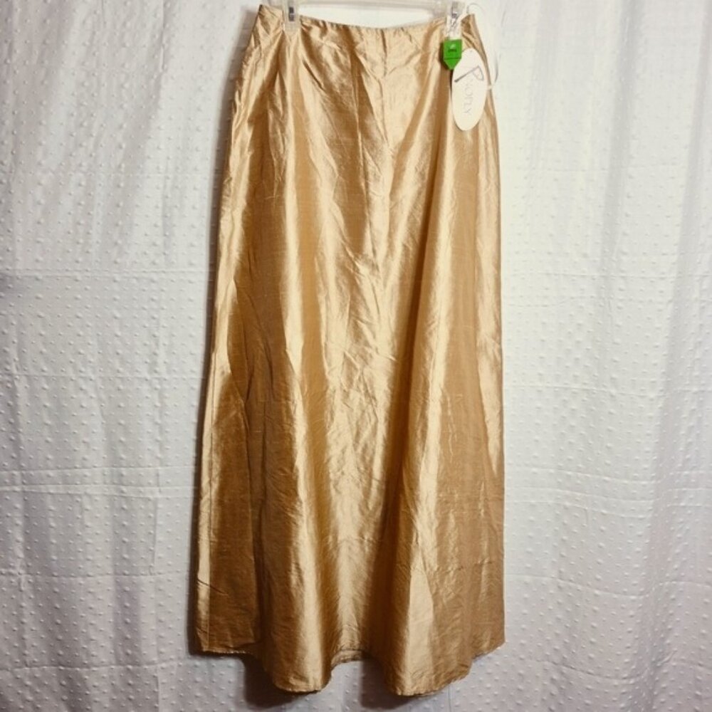 Vintage NWT Panoply Gold Maxi A-Line  100% Silk Skirt Made in the USA Size 9/10
